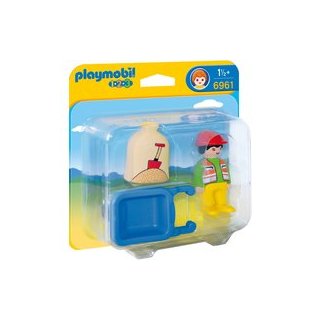 Playmobil 1.2.3 Bauarbeiter mit Schubkarre (6961)