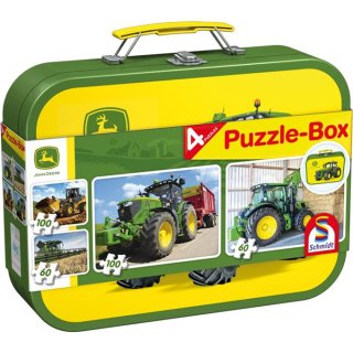 Puzzle-Box im Metallkoffer, John Deere, Puzzle-Box, 2x60, 2x100 Teile