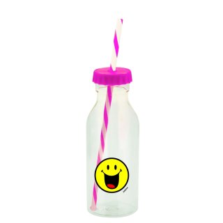 ZAK! Smiley Sodaflasche mit Strohhalm pink 550ml