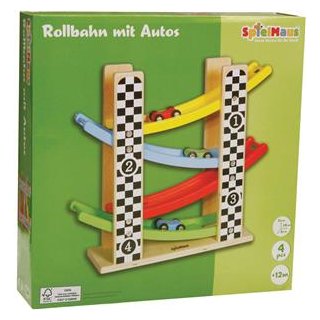 SpielMaus Holz Rollbahn mit Autos
