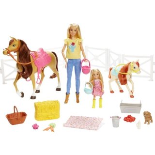 Mattel FXH15 Barbie Reitspa&szlig; mit Barbie (blond), Chelsea, Pferd &amp; Pony