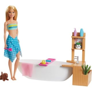 Mattel GJN32 Barbie Fizzy Bath Puppe (blond) &amp; Spielset