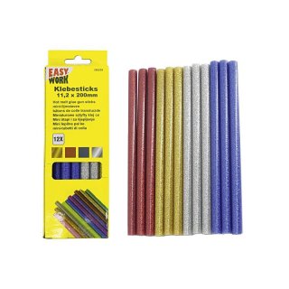 EW Klebesticks farbig mit Glitzer, 12-tlg., 11,2 x 200 mm