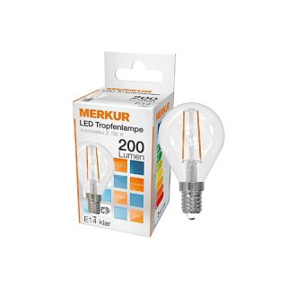 MERKUR LED Faden Tropfenlampe Retrofit E14 210lm 2 Watt