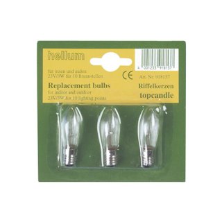 HELLUM Riffelkerze für 10er Kette 23V/3W innen und außen klar 3 Stück
