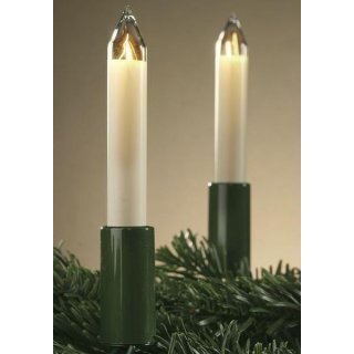 HELLUM Lichterkette Schaftkerze 20 Kerzen klar für innen Schaft/Kabel grün 16,3m elfenbein