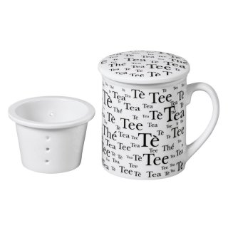 Teebecher Tee mit Deckel und Sieb Porzellan sortiert 300 ml 10,3cm weiß