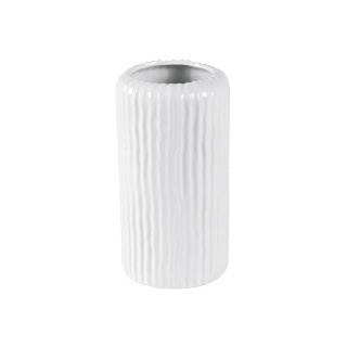 Vase Rillen glasiert H30cm weiß
