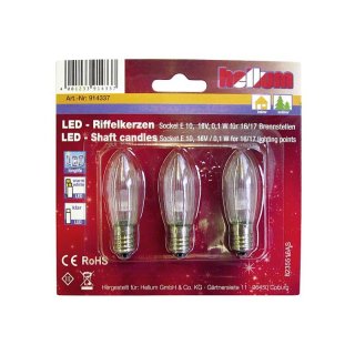 HELLUM LED-Riffelkerze 16V, 0,1W, E10 Fassung für 15er Kette 3er Pack