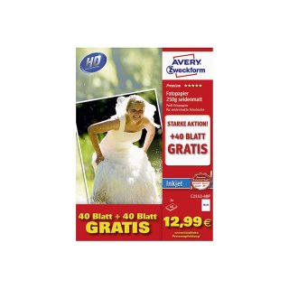 AVERY ZWECKFORM Fotopapier Premium Inkjet matt C2552-40P 10x15 250g 80 Blatt