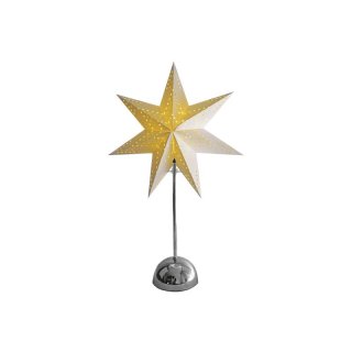 STAR TRADING LED-Standstern Cellcandle Metall/Papier Flocke 55x35cm Batterie Timer chrom/weiss