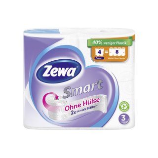 ZEWA Toilettenpapier Smart ohne Hülse 300 Blatt 3lagig 4er Pack