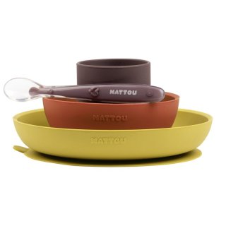 NATTOU Esslern-Set Silikon curry/terracotta