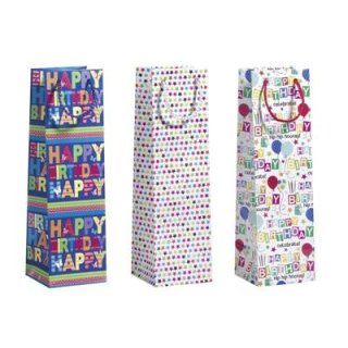 ZOEWIE Geschenktragetasche Happy Birthday Flasche 10,5x10,5x36cm 3er Set