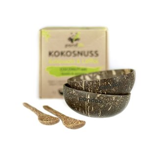 PANDOO Kokosnuss-Set (2 Schüsseln & 2 Löffel) 4teilig