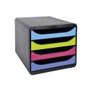 EXACOMPTA Schubladenbox BIG-BOX 1928 4 farbige Schubladen schwarz
