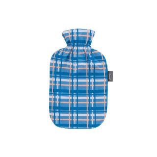 FASHY Wärmflasche Flauschbezug Karodesign 2l blau